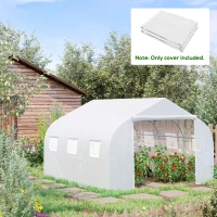 Outsunny Walk-in Tunnel Greenhouse Replacement Cover w/ Zipper Door, 11.5' x 10', White(m-2)