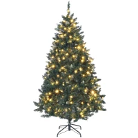 HOMCOM 6 ft Frosted Prelit Christmas Tree, Full Spruce Xmas Tree with Dual Colour LED Light, Hinged Xmas Tree, Easy Assembly(m-2)