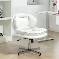 HOMCOM Criss Cross Chair, Armless Wide Office Chair with Leathaire Upholstery, Tilting, No Wheels, White(m-8)