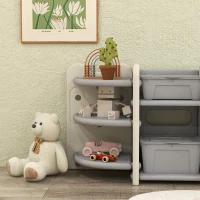 Qaba Toy Storage Organizer with 4 Storage Boxes, Bookshelves, Storage Racks, for Nursery, Kids Room, Playroom, Cream White(m-9)