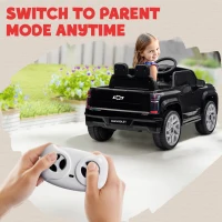 Qaba 12V Chevrolet Silverado EV RST Licensed Kids Electric Car with Parent Remote Control, Spring Suspension, Black(m-7)