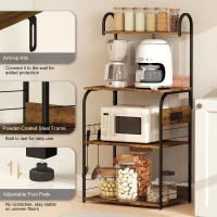 HOMCOM Baker's Rack with Charing Station, Microwave Shelf with Power Outlet, USB Charger and 4 Hooks, Rustic Brown(m-7)