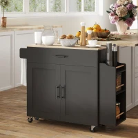 HOMCOM Kitchen Island with Storage, Rolling Kitchen Cart with Foldable Drop Leaf, Power Outlet and USB Ports, Black(m-8)