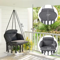 Outsunny Hammock Swing Chair, Macrame Hanging Chair with Large Cushion, Chain, Steel Frame for Indoor Outdoor Use, Dark Gray(m-3)