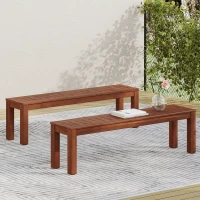 Rustic Acacia Wood Bench Set of 2 with Slat Panel Design, Rustic Style with Earthy Textures, 62" L x 14.5" W x 18" H, Dark Brown(m-4)