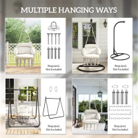 Outsunny Boho Hammock Chair Swing Hanging Chair with Cushion, Chain, Steel Frame for Indoor Outdoor Bedroom Patio Balcony, Cream(m-7)