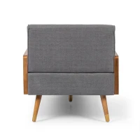 Mid-Century Chaise Lounge with 2 Accent Pillows, Button Tufted Waffle Stitch, Gold Tipped Rubberwood Legs, 64" L x 32" W x 33.5" H, Grey(m-9)