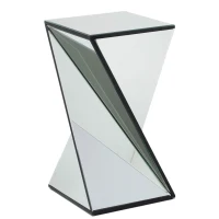 Geometric Mirrored Side Table with Modern Chic Design,Ideal for Living Room, Bedroom, Office, 14" L x 14" W x 25.5" H, Clear+Silver(m-2)