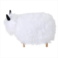 Adorable Upholstered Yak Ottoman with Sturdy Construction, Kid-Friendly Multi-Functional Foot Stool, 26.5" L x 17.5" W x 17.5" H, White(m-2)