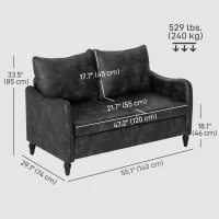 HOMCOM 55" Loveseat Sofa, Small 2 Seater Couch with Solid Wood Legs, Modern PU Leather Upholstered Sofa for Small Spaces, Grey(m-3)