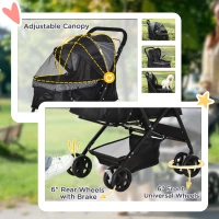PawHut Foldable Cat Dog Travel Carriage, 4 Wheels Pet Stroller with EVA Wheel Brake, 3-stage Canopy, Mesh Window Door, Black(m-6)