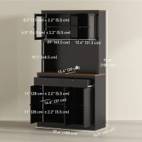 HOMCOM 71" Pantry Cabinet with Microwave Space, Buffet with Hutch, 2 Drawers, Adjustable Shelves and Glass Doors, Black(m-3)