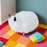 Adorable Upholstered Yak Ottoman with Sturdy Construction, Kid-Friendly Multi-Functional Foot Stool, 26.5" L x 17.5" W x 17.5" H, White(m-4)