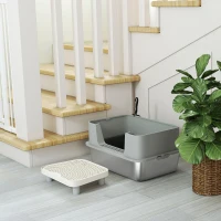 PawHut Stainless Steel Litter Box with High Sides, Metal Cat Litter Box with Scoop, Pedal, Anti-Urine Leakage, Non-Sticky(m-9)