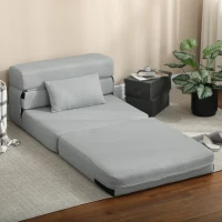HOMCOM Folding Chair Bed with Pillow, Modern Linen Sleeper Sofa Bed for Living Room, Dorm, Guest Use, Light Gray(m-8)