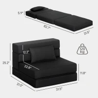 HOMCOM Folding Chair Bed with Pillow, Modern Linen Sleeper Sofa Bed for Living Room, Dorm, Guest Use, Black(m-3)