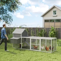 PawHut Wooden Chicken Coop with Nesting Boxes, Run, Doors, Tray, Ramp for 4-6 Chickens(m-1)