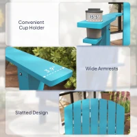 Outsunny Oversized Adirondack Chair, Outdoor Fire Pit and Porch Seating, Classic Log Lounge w/ Built-in Cupholder, Sky Blue(m-8)