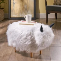 Adorable Upholstered Yak Ottoman with Sturdy Construction, Kid-Friendly Multi-Functional Foot Stool, 26.5" L x 17.5" W x 17.5" H, White(m-5)