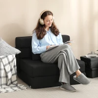 HOMCOM Folding Chair Bed with Pillow, Modern Linen Sleeper Sofa Bed for Living Room, Dorm, Guest Use, Black(m-2)