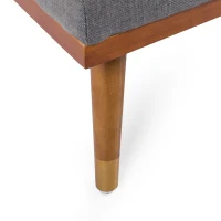 Mid-Century Chaise Lounge with 2 Accent Pillows, Button Tufted Waffle Stitch, Gold Tipped Rubberwood Legs, 64" L x 32" W x 33.5" H, Grey(m-6)