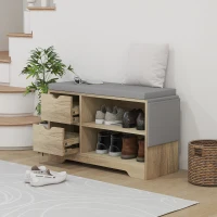 HOMCOM Upholstered Shoe Storage Bench w/ Seat, Entrance Bench w/ Drawer Open Shelves and Pocket for Hallway, Grey(m-8)