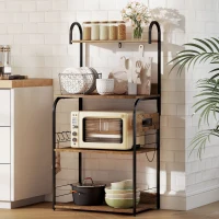 HOMCOM Baker's Rack with Charing Station, Microwave Shelf with Power Outlet, USB Charger and 4 Hooks, Rustic Brown(m-1)