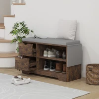HOMCOM Upholstered Shoe Storage Bench w/ Seat, Entrance Bench w/ Drawer Open Shelves and Pocket for Hallway, Rustic Brown(m-8)