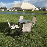 Outsunny 6 Pieces Outdoor Dining Set for 4 with Umbrella Patio Outdoor Furniture Set with Round Table 4 Folding Chairs Cream(m-10)