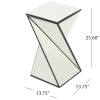 Geometric Mirrored Side Table with Modern Chic Design,Ideal for Living Room, Bedroom, Office, 14" L x 14" W x 25.5" H, Clear+Silver(m-3)