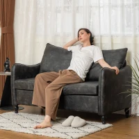 HOMCOM 55" Loveseat Sofa, Small 2 Seater Couch with Solid Wood Legs, Modern PU Leather Upholstered Sofa for Small Spaces, Grey(m-9)