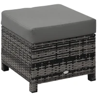 Outsunny Patio Rattan Ottoman, Outdoor Wicker Footrest with Soft Cushion, Metal Frame for Backyard, Garden, and Poolside, Grey(m-2)