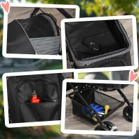 PawHut Foldable Cat Dog Travel Carriage, 4 Wheels Pet Stroller with EVA Wheel Brake, 3-stage Canopy, Mesh Window Door, Black(m-10)