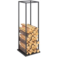 Outsunny Firewood Rack Outdoor, Heavy Duty Log Holder, Vertical Fireplace Storage Rack, 220 lbs Capacity, 13" x 13" x 43", Black(m-11)
