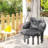 Outsunny Hammock Swing Chair, Macrame Hanging Chair with Large Cushion, Chain, Steel Frame for Indoor Outdoor Use, Dark Gray(m-9)