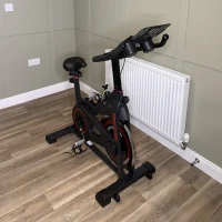 Soozier Exercise Bike, Flywheel Indoor Stationary Bike, Adjustable Height and Resistance, with LCD Monitor, Comfortable Seat Cushion, 264 lbs Capacity, Black and Red(m-9)