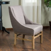 Contemporary Dining Chair with Nailhead Accents and Sloped Arms, Generously Upholstered for Comfort, 28" L x 23" W x 37.5" H, Brown Grey(m-1)