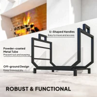 Outsunny Firewood Rack Outdoor, Heavy-Duty Log Holder with Log Tote Bag for Fireplace, Indoor Fire Wood Storage Rack(m-6)