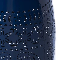 Lace-Cut Metal Side Table with All-metal Construction, Outdoor Accent Table with Barrel Shape Design, 12" L x 12" W x 18" H, Dark Blue(m-9)