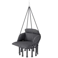 Outsunny Hammock Swing Chair, Macrame Hanging Chair with Large Cushion, Chain, Steel Frame for Indoor Outdoor Use, Dark Gray(m-1)