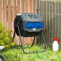 Outsunny Tumbling Compost Bin Outdoor Dual Chamber 360° Rotating Composter 43 Gallon with Sliding Doors, Blue(m-9)
