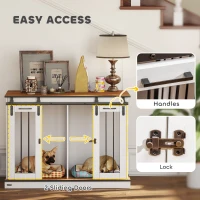 PawHut 47in Dog Crate Furniture with Divider Panel, Wooden Dog Kennel TV Stand for Large Breeds, Pet House Side Table for 2 Small Breeds with 2 Rooms Design, 2 Sliding Doors, White(m-6)