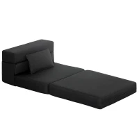 HOMCOM Folding Chair Bed with Pillow, Modern Linen Sleeper Sofa Bed for Living Room, Dorm, Guest Use, Black(m-1)