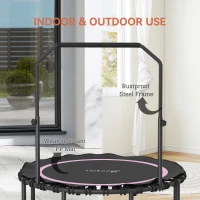 Soozier 48" Rebounder Trampoline for Adults, Foldable Mini Trampoline with Adjustable Handle Bar for Indoor Outdoor, Pink(m-7)