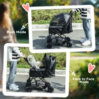 PawHut Foldable Cat Dog Travel Carriage, 4 Wheels Pet Stroller with EVA Wheel Brake, 3-stage Canopy, Mesh Window Door, Black(m-9)