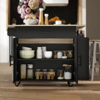 HOMCOM Kitchen Island with Storage, Rolling Kitchen Cart with Foldable Drop Leaf, Power Outlet and USB Ports, Black(m-10)