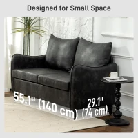 HOMCOM 55" Loveseat Sofa, Small 2 Seater Couch with Solid Wood Legs, Modern PU Leather Upholstered Sofa for Small Spaces, Grey(m-6)