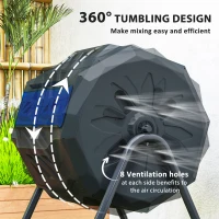 Outsunny Tumbling Compost Bin Outdoor Dual Chamber 360° Rotating Composter 43 Gallon with Sliding Doors, Blue(m-5)