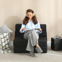 HOMCOM Folding Chair Bed with Pillow, Modern Linen Sleeper Sofa Bed for Living Room, Dorm, Guest Use, Black(m-7)