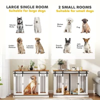 PawHut 47in Dog Crate Furniture with Divider Panel, Wooden Dog Kennel TV Stand for Large Breeds, Pet House Side Table for 2 Small Breeds with 2 Rooms Design, 2 Sliding Doors, White(m-9)